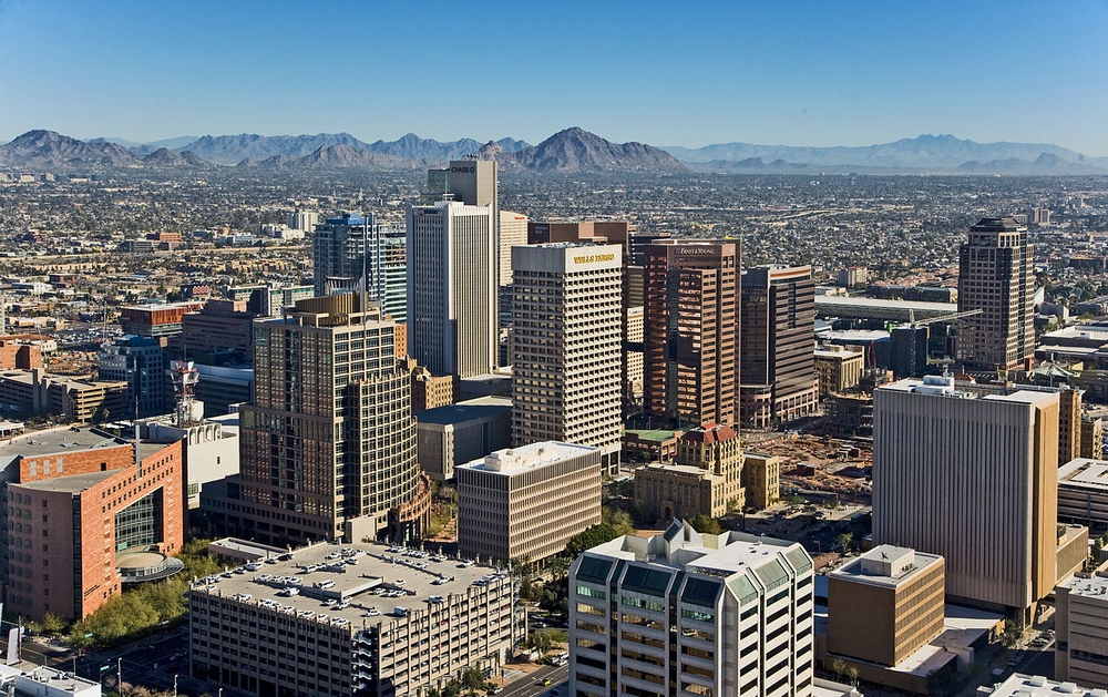 Downtown Phoenix Aerial Looking Northeast, DPPed, CC BY SA