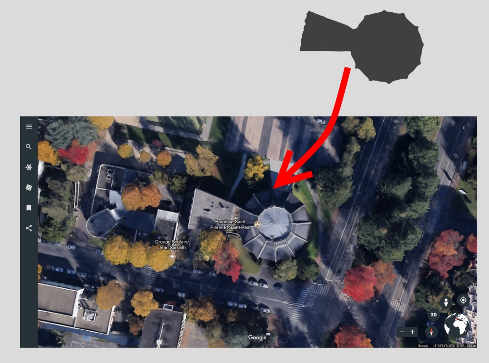 montage St Pierre trou de serrure Google Earth