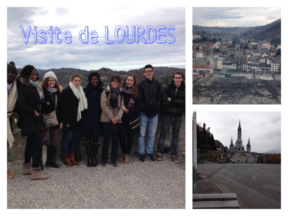 mosaïque photos groupe de jeunes à Lourdes